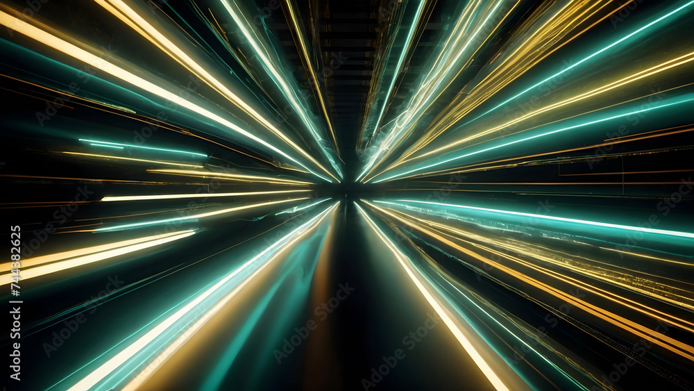 Poster vibrant blue space explosion with dynamic light rays and fractal patterns, a bright and energetic ab