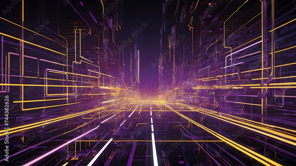 Poster abstract light technology in space: a dynamic wave of design and energy, digital illustration with b
