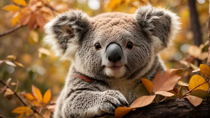 Zelfklevend Fotobehang koala among autumn leaves © farzanehappy