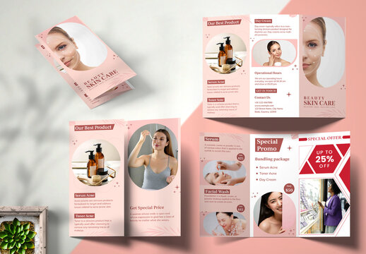 Beauty Skin Care Trifold Brochure Design Template