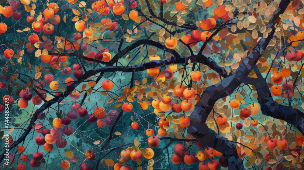 Aufkleber the tree is now a riot of colors with deep red apples bright oranges and golden pears all growing in