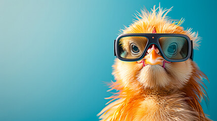Chic chicken with vision virtual reality sunglass solid background