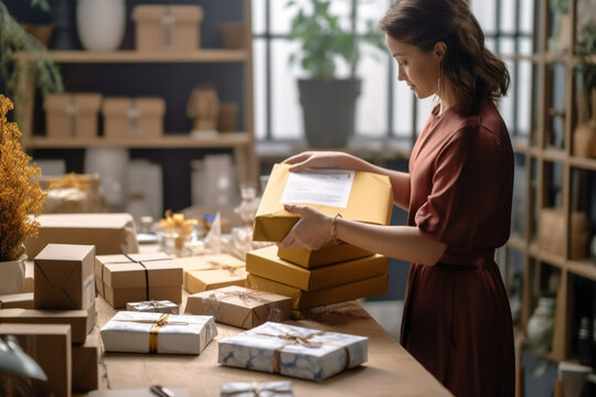 An Unrecognizable Businesswoman Preparing A Package For Shipping