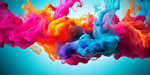 colorful  ink splashing  on blue background
