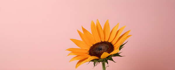 Minimalist sunflower radiant bloom againts pink colored background