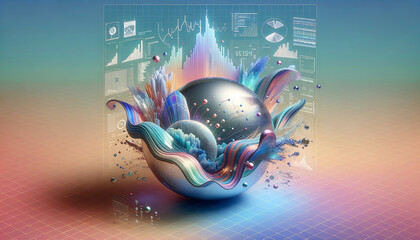 Real Time Data: Y2K-inspired holographic display with tranquil chromatic background.