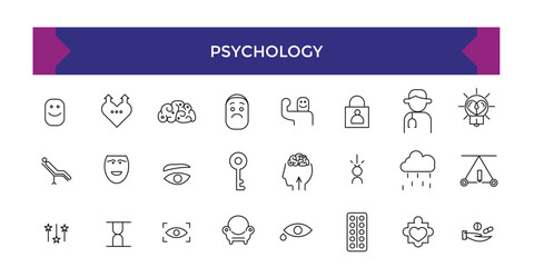 Set of Psychology and mental health icons. Thin linear style icons Pack.