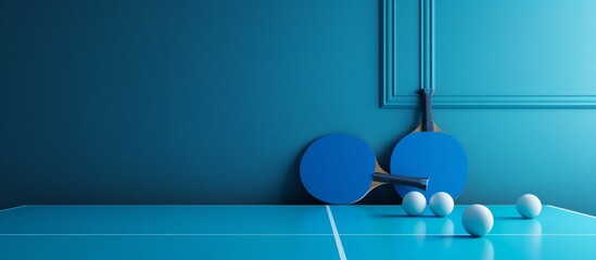 Vibrant ping pong table tennis set up with paddles and balls for exciting matches