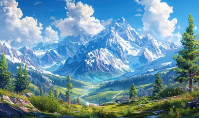 Mountain Majesty Behold the awe-inspiring grandeur of snow-capped peaks rising majestically against