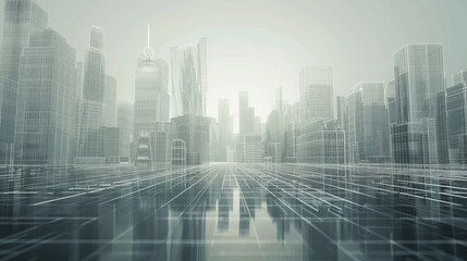 digital cityscape rendered in wireframe