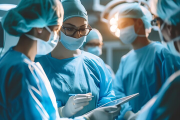 A group of surgery doctor using a modern digital tablet
