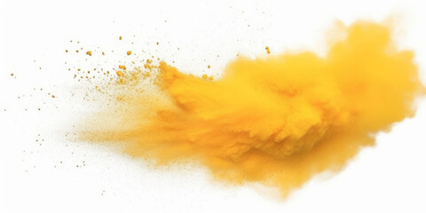 a yellow splash painting on white background,yellow powder dust paint yellow explosion explode burst isolated splatter abstract. yellow smoke or fog particles explosive special effect