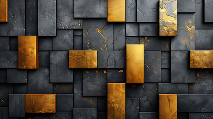 3D Geometric gold and black line background, in the style of metallic rectangles AI Image Generative.