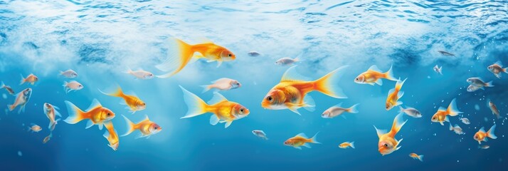 Fototapeta na wymiar Red goldfish in blue water