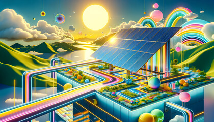 Futuristic Solar Collector: Pop Futurism meets renewable energy in a vibrant and whimsical image.