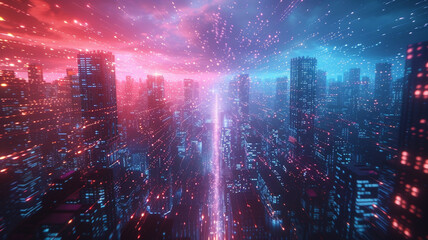A futuristic cyberpunk cityscape with neon lights and towering skyscrapers, capturing the essence...