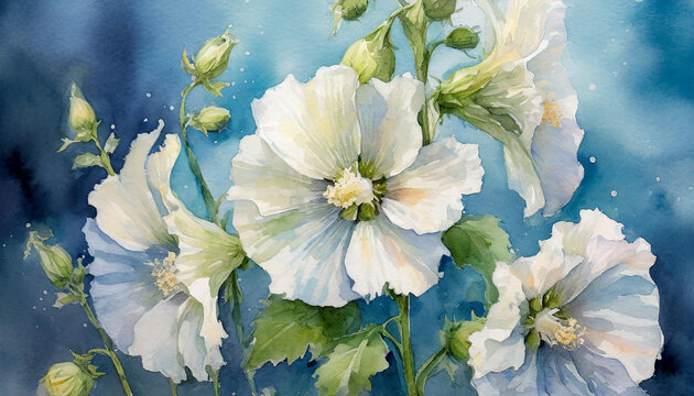 Kwiaty malwy w kolorze brzoskwiniowym, dekoracja generative ai