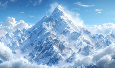 Papier Peint photo autocollant Everest Snowy Mountains Majestic Peaks in Midwinter