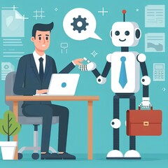 Robot helping businessman in the office