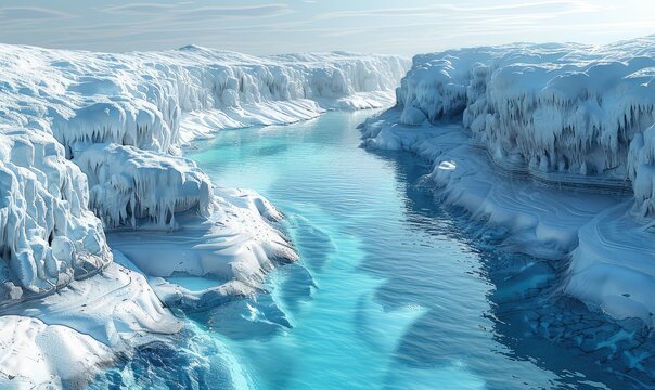 winter mountain  with river