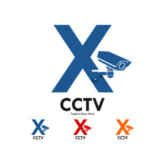 Letter x with cctv design logo template illustration.