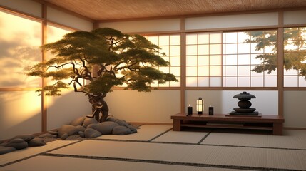 Asian-inspired Meditation Room with Zen Garden and Shoji Screens Create a tranquil and serene meditation room inspired by traditional Asian design principles