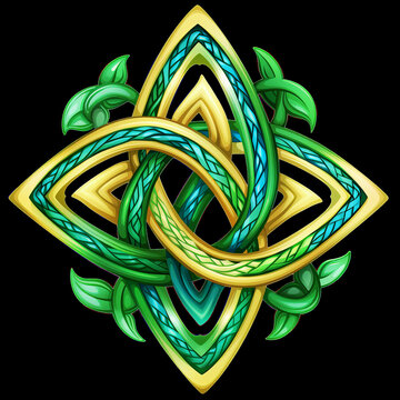 Celtic Irish Knot Luck and Culture: St. Patrick's Day Ornamental Design - Green Festive Pattern with Shamrock Clover