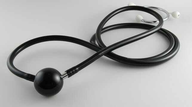 Black stethoscope isolated on a white background.