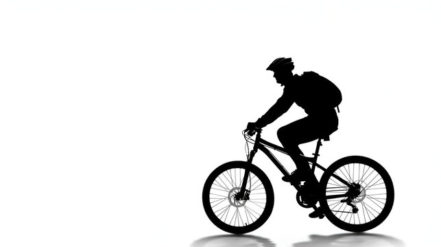 Man Riding a Bike Isolated on White, Minimalist Cyclist Silhouette, Urban Bicycle Commuter Concept, Active Lifestyle and Eco-Friendly Transportation, Generative AI

