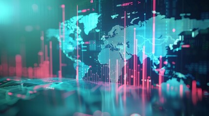 World map with graph in futuristic concept suitable for financial investment or Economic trends business idea and all art work design. Abstract finance background