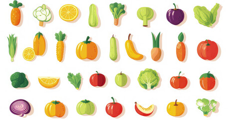 set of fruits and vegetables