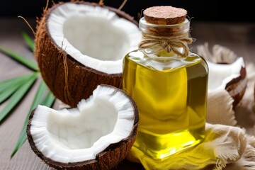 Fototapeta na wymiar Coconut oil. Background with selective focus and copy space