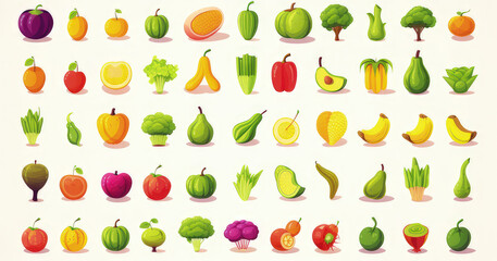 set of fruits and vegetables - obrazy, fototapety, plakaty