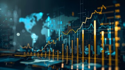 Global gold business investment market stock currency on growth finance economy money background with financial profit diagram or golden graph bank exchange and invest chart price foreign trade.