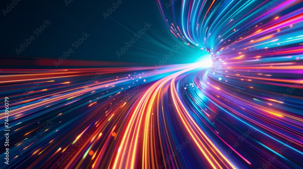 Poster Smart city and abstract polygon pattern connection with speed line light, big data connection technology concept .