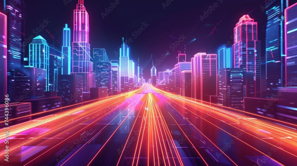 Poster Smart city and abstract polygon pattern connection with speed line light, big data connection technology concept .