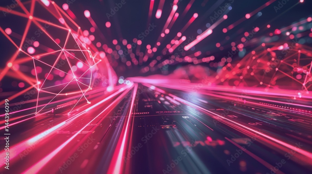 Poster Smart city and abstract polygon pattern connection with speed line light, big data connection technology concept .