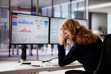 Unhappy Overwhelmed Business Woman Looking At Dashboard