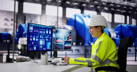 Woman Working In Power Plant Electricity