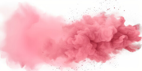 a pink splash painting on white background, pink powder dust paint pink explosion explode burst isolated splatter abstract. pink smoke or fog particles explosive special effect