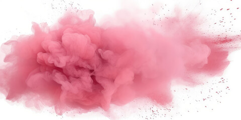 a pink splash painting on white background, pink powder dust paint pink explosion explode burst isolated splatter abstract. pink smoke or fog particles explosive special effect
