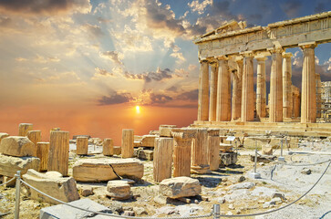 parthenon athens greece acropolis in sunny day