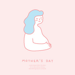 Mother's day template with pregnant mother illustration.