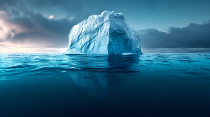 Iceberg in the Ocean, Global Warming Concept, Melting Ice Formation in Sea, Climate Change Crisis, Environmental Impact of Warming Planet, Natural Landscape, Generative AI


