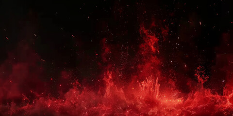 red fire particles lights on black background, fire in motion blur.,Flame, fire with smoke on dark background - obrazy, fototapety, plakaty