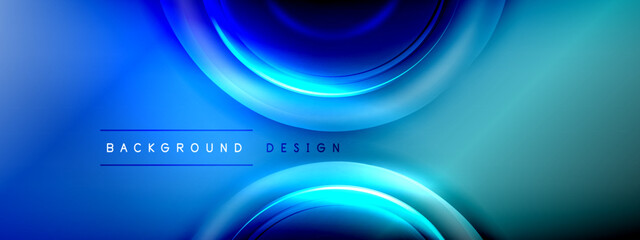 Circles lines and bubbles on bright glowing effect gradient with light and shadow effects. Dynamic interplay of light, shadow and depth. Futuristic and rhythmic technology design