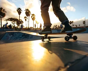 Zelfklevend Fotobehang a person riding a skateboard on a skate park © KWY