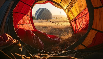 Obraz premium a couple of hot air balloons in a field