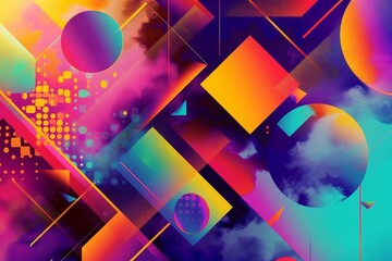 Create an abstract interpretation of the concept of bitcoin using geometric shapes and vibrant colors