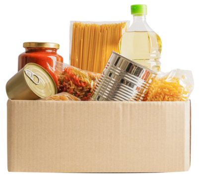 Foodstuffs collection for donation to help people. - Powered by Adobe